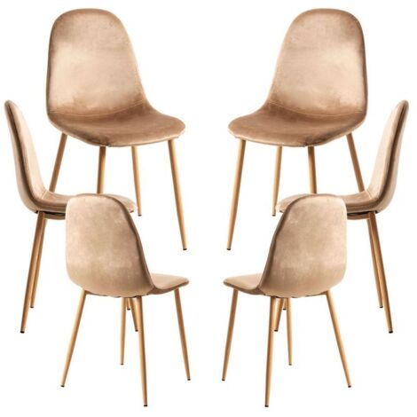Packs Sillas Comedor - Pack 6 Sillas Teok Terciopelo - Marrón claro (1/5)