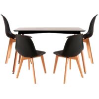 Conjuntos de mesa y sillas - Conjunto Mesa Tower Rectangular 120 x 80 cm Negra y Pack 4 Sillas Kelen - Negro
