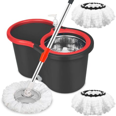 Wischmop-Set,mit Rädern，2er Set Ersatzkopf,Schwenkmop und Eimer，360 ° Schwenkmop mit ,Handsfree-Reinigungsmop