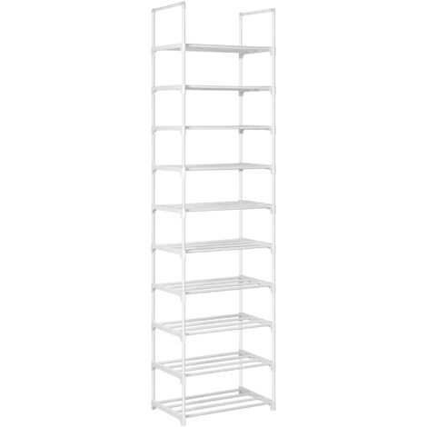 ORION91oficial® - Zapatero de 10 Alturas Blanco, Estantería Organizador Tubos de hierro, Zapatos Botas Bolsos, 40 Pares Abierto, Estrecho, Estructura de Metal, 175 x 46 x 30 cm, Entrada, Recibidor - s (1/5)