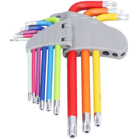 Jeu de 9 clés Allen longues colorées en métal pour maintenance et réparation (1/5)