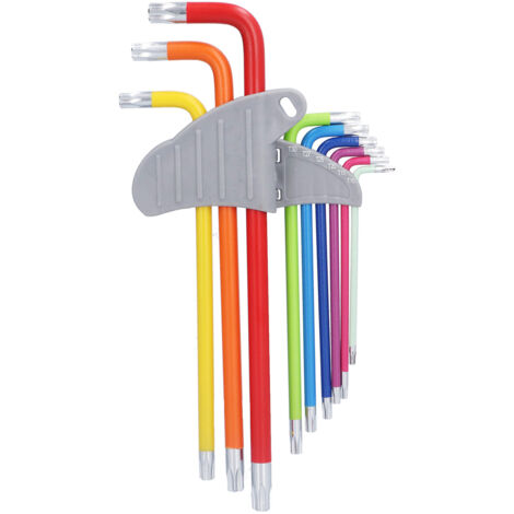 Jeu de Clés Allen Longues en Acier Chrome Vanadium, T10 à T50, Outils Multicolores (1/5)