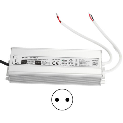 Alimentation LED étanche IP67 150W, transformateur 24V 0‑6.25A, adaptateur secteur AC85‑265V pour éclairage extérieur (1/5)