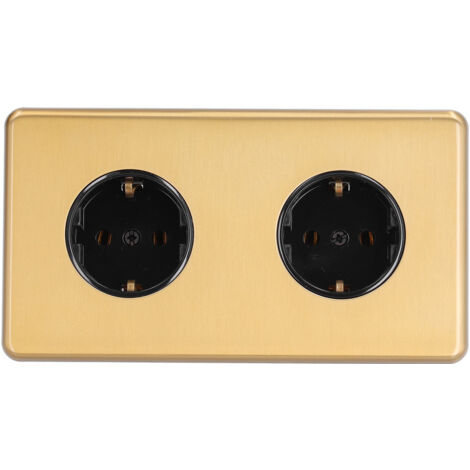 Prise Double Style Allemand en Acier Inoxydable 250V 16A avec Panneau Brossé (1/5)