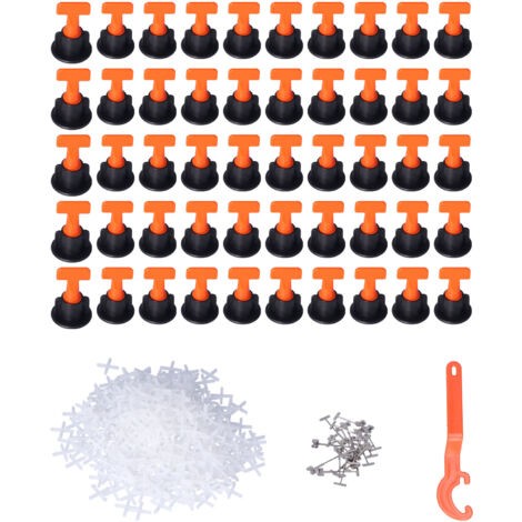 Kit de 50 pièces pour nivellement de carrelage, système réutilisable avec clé pour sols et murs (1/5)