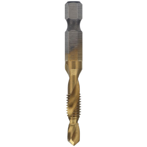 Foret à tarauder M6 à queue hexagonale revêtu titane pour bois, perçage et taraudage combinés (1/5)