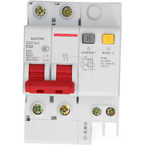 Disjoncteur différentiel 2P 32A 230V AC pour rail DIN, protection fuite courant DZ47sLE C32 (1/5)