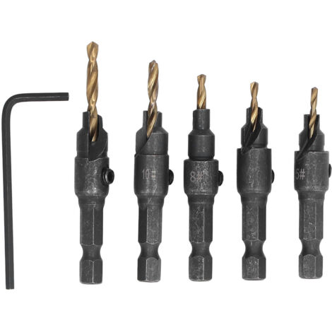 5 Forets à Chanfreiner HSS 5‑12mm, Kit d'Outils de Perçage pour Métal et Bois (1/5)