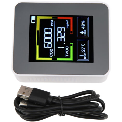 Détecteur de CO2 ZNAZ2CO2 - Moniteur d'air 4 en 1 intelligent, thermomètre et hygromètre portables (Blanc) (1/5)