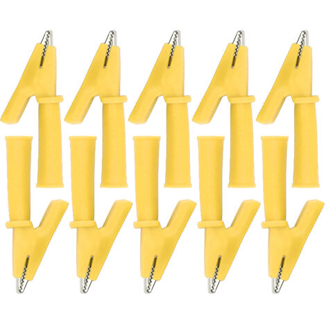 10 Pièces Pinces Crocodiles Laiton avec Isolation PVC pour Multimètre, Sécurité et Connexion 4mm Banane - Jaune (1/5)