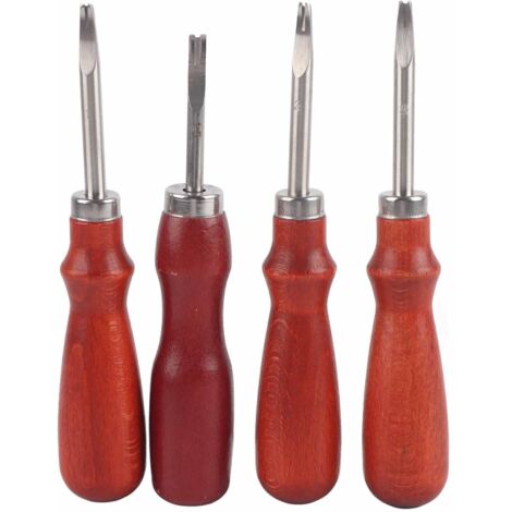 4 Pièces Outil à Chanfreiner le Cuir, Couteau à Biseauter les Bords, Affûteur Manuel pour Travail du Cuir DIY (1/5)