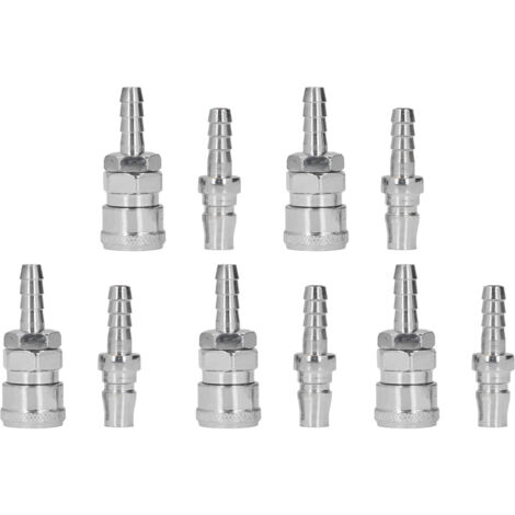 5 Kits de Raccords Pneumatiques Rapides en Acier Inoxydable Nickelé avec Bouchons (5x8 Queue Longue SH+PH-20) (1/5)
