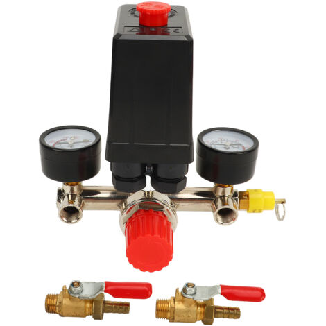 Interrupteur de pression pour compresseur 0-180 PSI avec régulateur et 2 manomètres (1/5)
