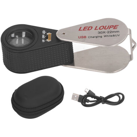 Loupe LED UV Rechargeable Pliable Magnétoscope de Poche Métal 30X pour Extérieur (1/5)