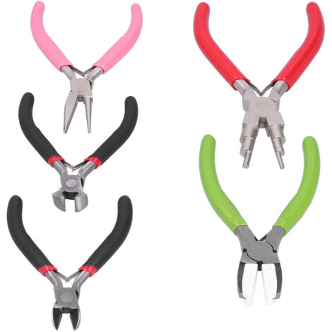 Kit de 5 pinces pour bijoux : pince coupante, plate et à bec rond pour sertissage et façonnage (1/5)