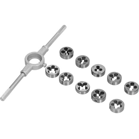 10 Pièces Jeu de Matrices Métriques en Acier à Roulement avec Clé pour Réparation de Filetages Mâles (1/5)