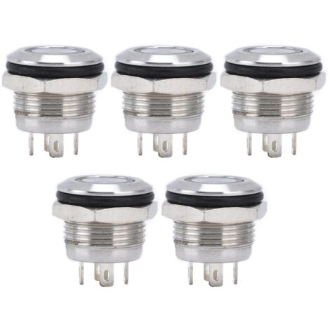 5 Interrupteurs à Bouton en Acier Inoxydable avec LED, Réinitialisation Automatique, 12mm DC 12-24V Rouge (1/5)