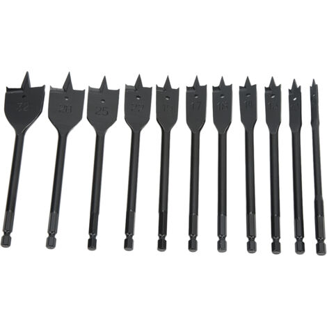 11 Pièces Mèches à Bois Plat Professionnelles en Acier Dur Hexagonal pour Travail du Bois (1/5)