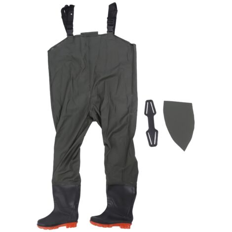 Pantalon de pêche étanche avec bottes intégrées pour hommes, taille 43, vert, idéal pour travaux aquatiques. (1/5)