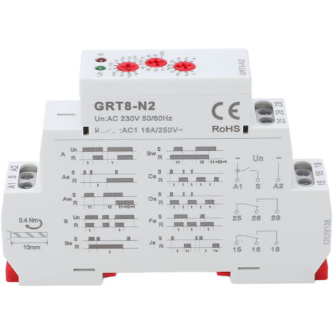 Relais électronique multifonction à logement ignifuge avec voyant LED, 230V AC, temporisation réglable (1/5)
