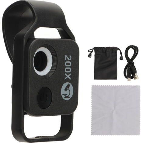 Microscope de poche HD 200X avec lentille CPL et clip pour téléphone portable, idéal pour l'enseignement et les expériences scientifiques, batterie intégrée. (1/5)