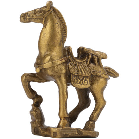 Statue de Cheval en Laiton Sculptée à la Main, Artisanat Rétro Porte-Bonheur pour Bureau Déco (1/5)