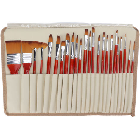 Ensemble de 24 Pinceaux Artistiques en Poils Nylon pour Aquarelle, Acrylic et Huile avec Manche en Bois (1/5)