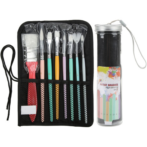 8 Pinceaux en Nylon pour Aquarelle et Gouache, Manche en Bois pour Artistes (1/5)