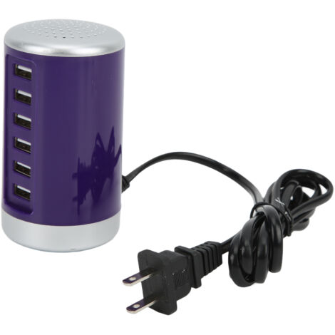 Station de Charge Rapide 6 Ports 30W avec Reconnaissance Intelligente, Hub USB pour Tablettes, Prise US 100‑240V Violet (1/5)