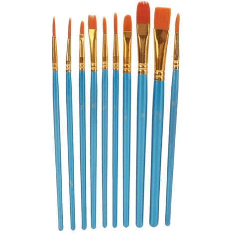 10 pinceaux aquarelle lavables manches bois bleu nacré, tailles variées pour artistes débutants et confirmés (1/5)