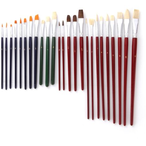 25 Pinceaux à Poils Nylon avec Manche en Bois pour Peinture à l'Huile et Aquarelle - Set d'Accessoires Artistiques (1/5)