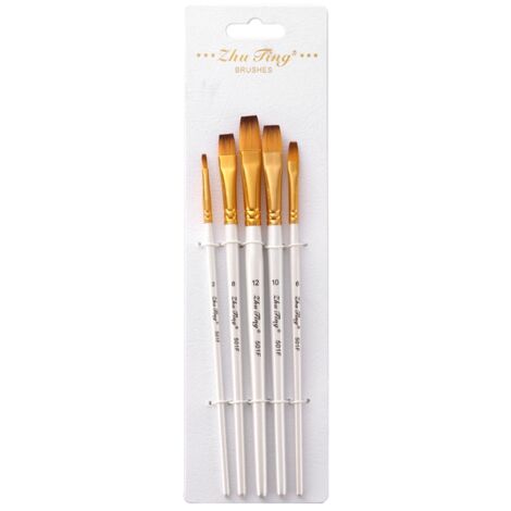 Ensemble de 5 Pinceaux Professionnels pour Peinture à l'Huile, Acrylique et Aquarelle, Pointes Plates Blanches (1/5)