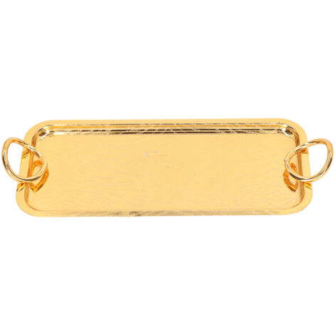 Plateau de service rectangulaire doré pour thé et fruits avec poignée ronde, idéal pour mariage et réceptions. (1/5)