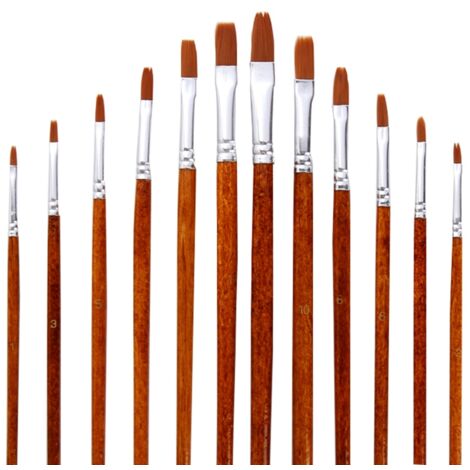 Ensemble de 12 Pinceaux à Gouache en Nylon avec Manche en Bois pour Aquarelle et Peinture à l'Huile (1/5)