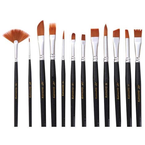 12 Pièces Pinceaux en Nylon pour Aquarelle et Peinture à l'Huile, Manche en Bois - Set d'Accessoires Artistiques (1/5)