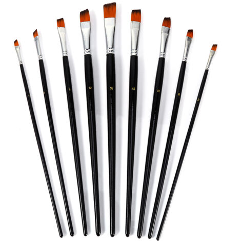 Ensemble de 9 Pinceaux à Pointe Plate Nylon Inclinée avec Manche en Bois Long pour Peinture (1/5)