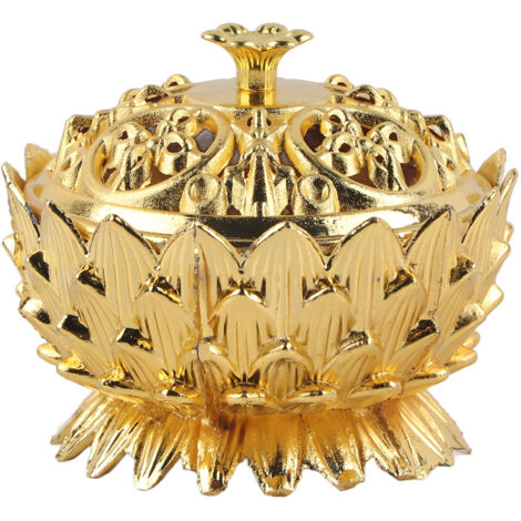 Brûleur d'encens en alliage de zinc 7x5 cm, forme lotus doré pour décoration intérieure (1/5)