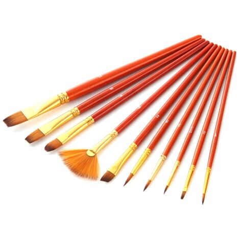 Ensemble de 10 Pinceaux Gouache en Nylon avec Manche en Bois pour Dessin et Peinture Artistique (1/5)