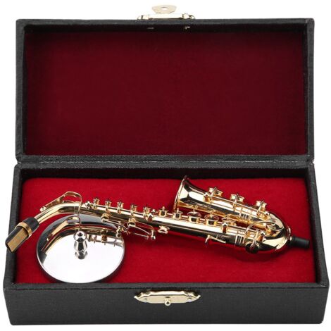 Réplique Miniature de Saxophone Alto Doré avec Support et Étui - Modèle Décoratif (1/5)
