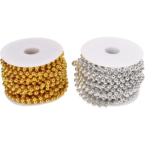 2 Pièces Guirlande de Perles Fausses Dorées et Argentées 10m Long 0.5cm Perles Blanches Brillantes pour Décoration Événement (1/5)