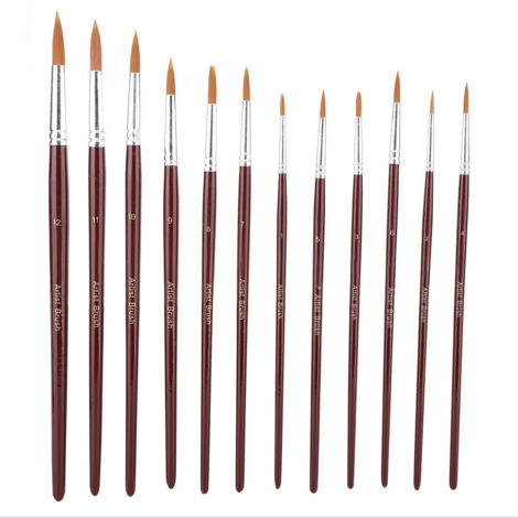 12 Pièces Pinceaux à Dessin Poils Nylon Rouge Vin pour Art Peinture (Rond) (1/5)