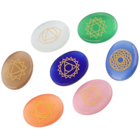 7 Pierres de Guérison Chakra Cristal de Méditation avec Gravures Spirituelles - Set de 7 Pièces (1/5)