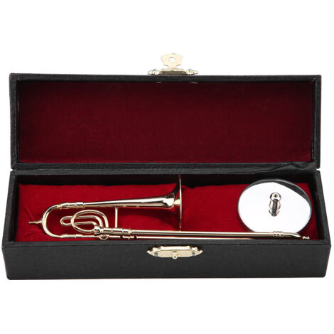 Réplique Miniature de Trombone Doré avec Support et Étui, Modèle Instrumental Décoratif (1/5)