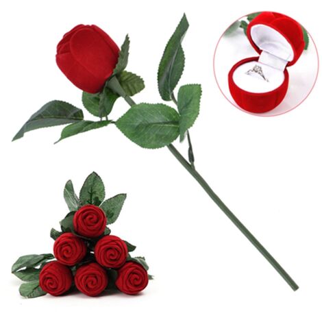 Boîte à bijoux en forme de rose rouge pour bague de fiançailles, idéale pour la Saint-Valentin et les propositions romantiques. (1/5)