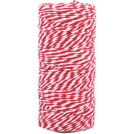 Fil de coton bicolore rouge et blanc pour décoration - Bobine de 100 mètres (1/5)