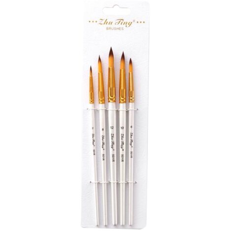 Ensemble de 5 Pinceaux Professionnels pour Peinture à l'Huile, Acrylique et Aquarelle, Pointes Blanches et Rondes (1/5)