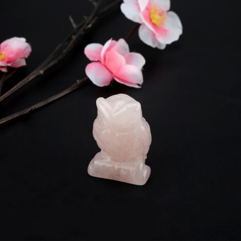 Owl Sculpture in Pink Quartz - Natural Healing Crystal Decoration (4 cm) (1/5)