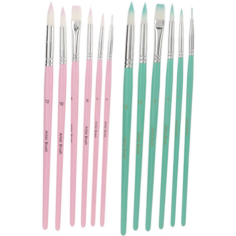12 pièces Pinceaux Nylon Lavables Réutilisables Matériau Laine Différentes Couleurs Léger Set pour Art Peinture (Bleu Vert Rose Violet) (1/5)