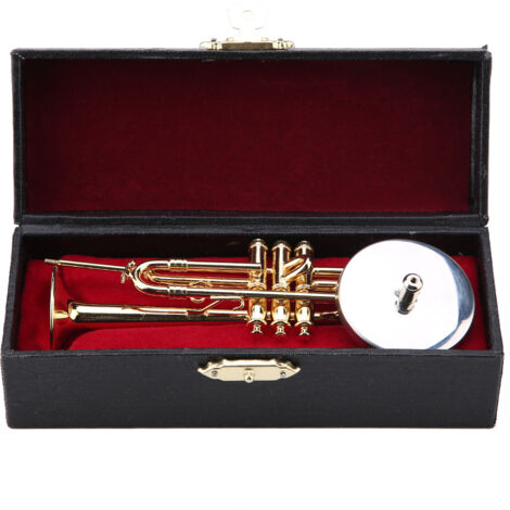 Réplique Miniature de Trompette Dorée avec Support et Étui - Ornement Musical Décoratif (1/5)