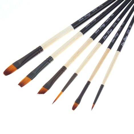 Ensemble de 6 Pinceaux à Cheveux en Nylon avec Manche en Bois pour Aquarelle et Peinture à l'Huile - Outils Artistiques (1/5)